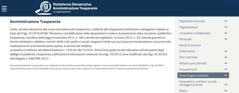 Obblighi Pubblicazione Amministrazione Trasparente 2023