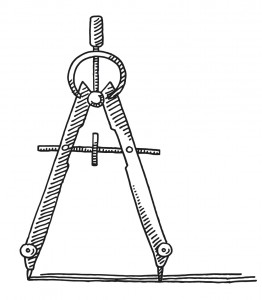 Hand-drawn vector drawing of an Architect's Compass. Black-and-White sketch on a transparent background (.eps-file). Included files are EPS (v10) and Hi-Res JPG.