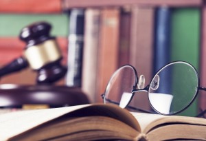 Law concept, gavel, glasses and books