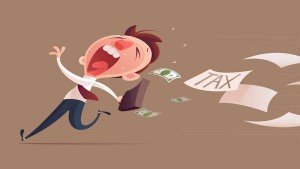 72876336 - avoid tax, business man running away from tax for tax concept