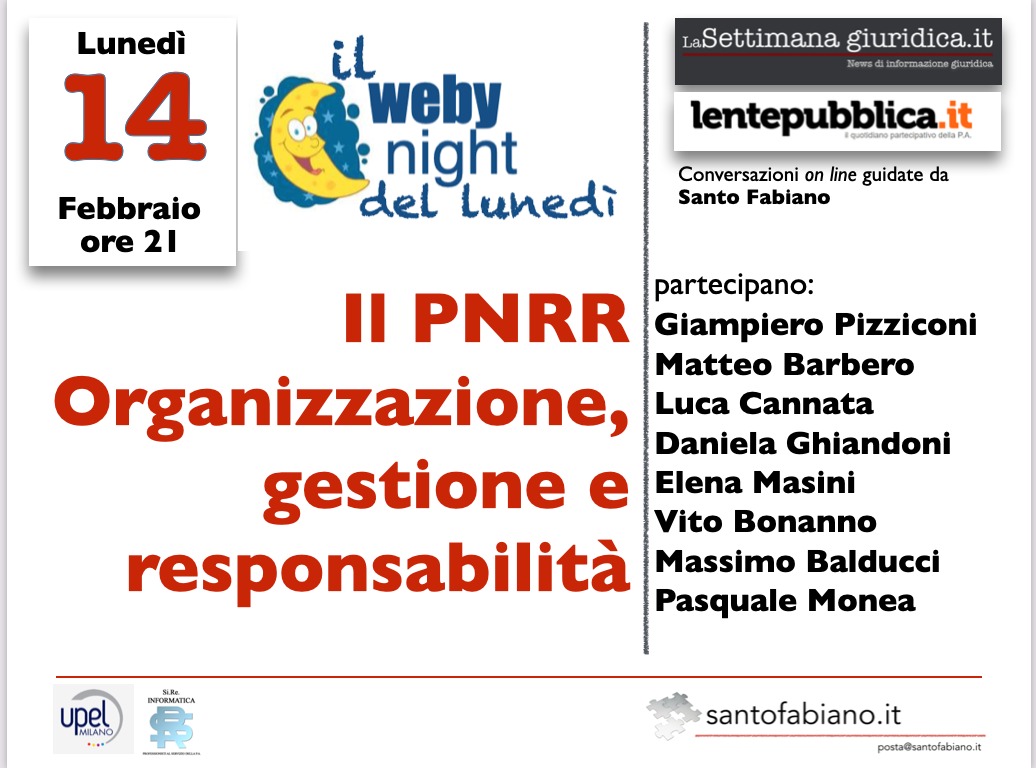 Webynight del 14 Febbraio, il PNRR: organizzazione, gestione e responsabilità