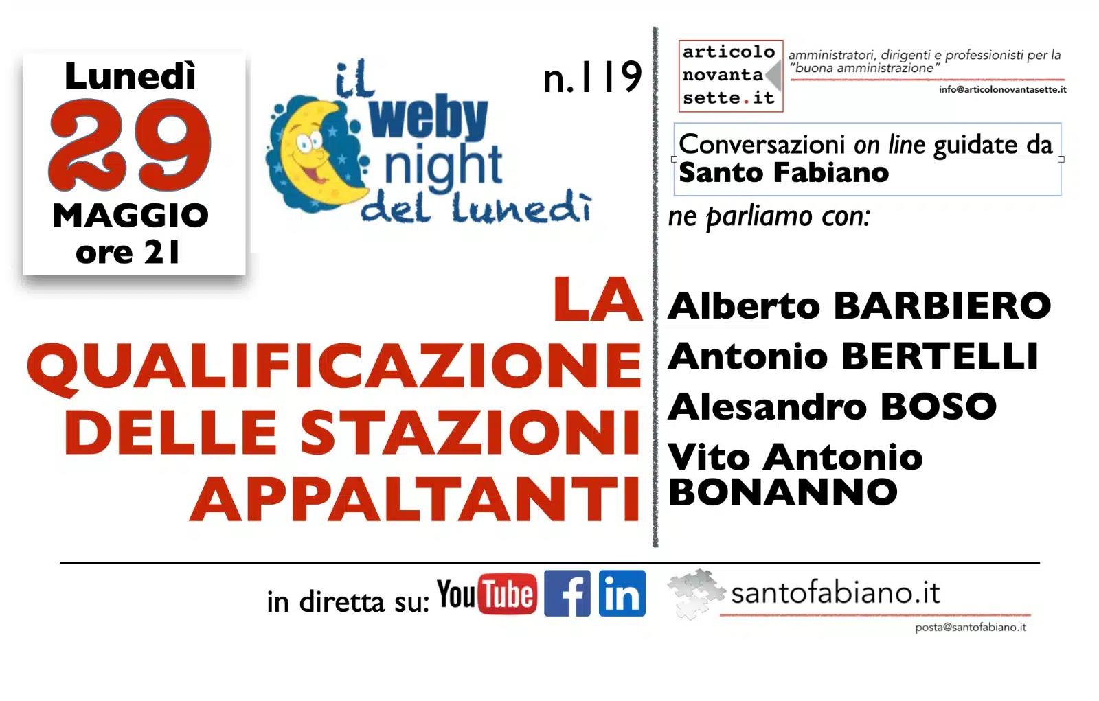 Immagine in evidenza del post: WebyNight del 29 maggio: la qualificazione delle stazioni appaltanti