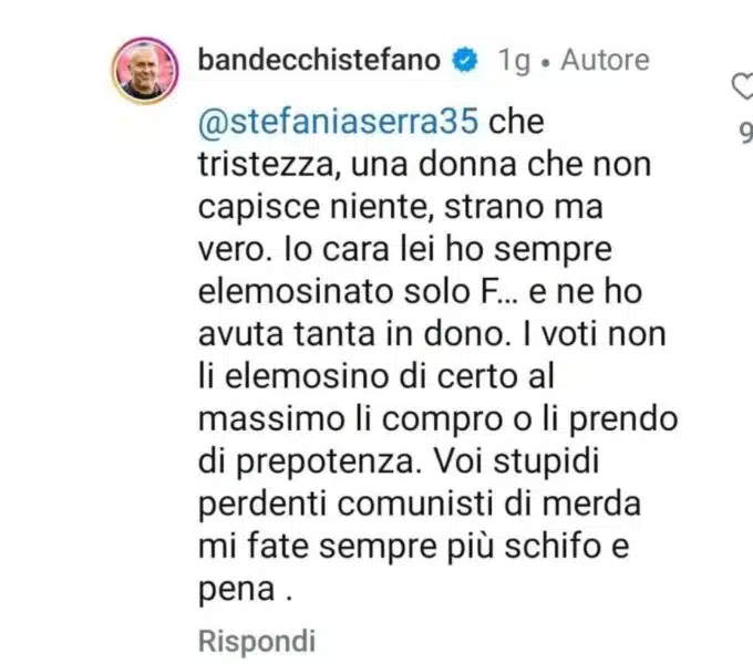 Immagine del post social di Stefano Bandecchi, sindaco di Terni, finito al centro delle polemiche.